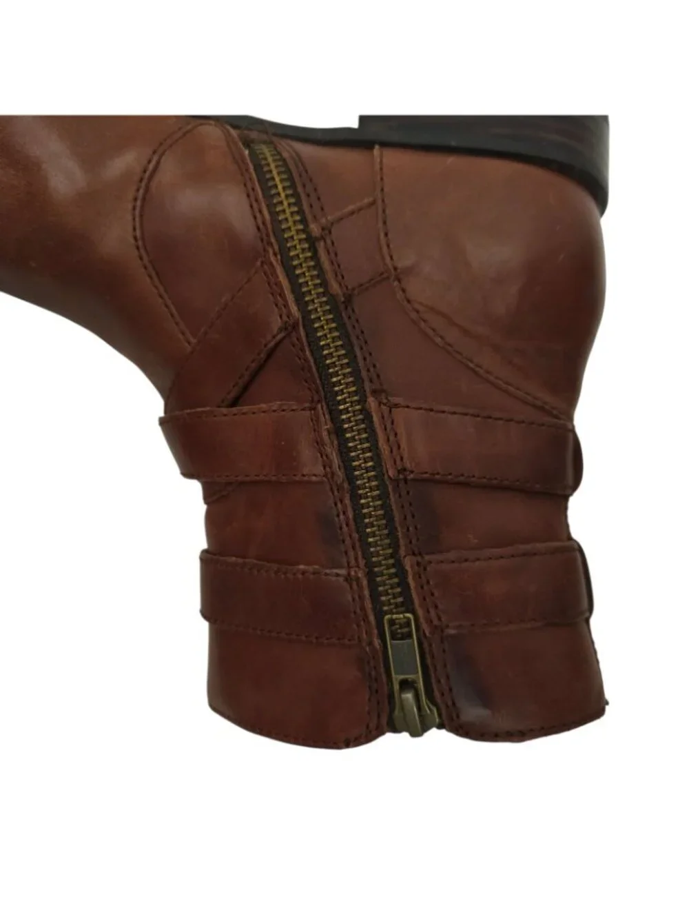 Born Ankle Boots 7.5 Strappy Multi Buckle Side Zip Brown Leather Booties Moto